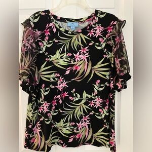 CeCe Black Floral Blouse